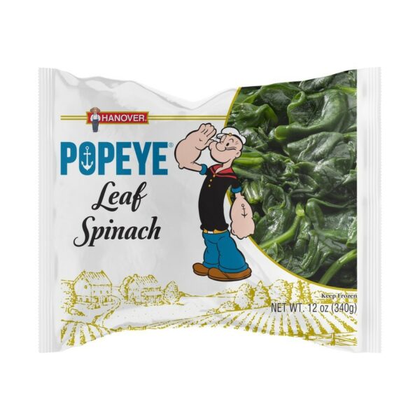 A bag of Hanover Popeye Frozen Spinach
